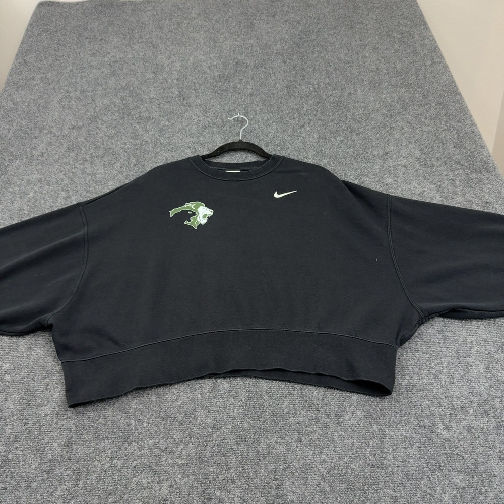 Nike Sweatshirt Womens S Black Cotton Cropped Oversized Pullover Athletic Sport